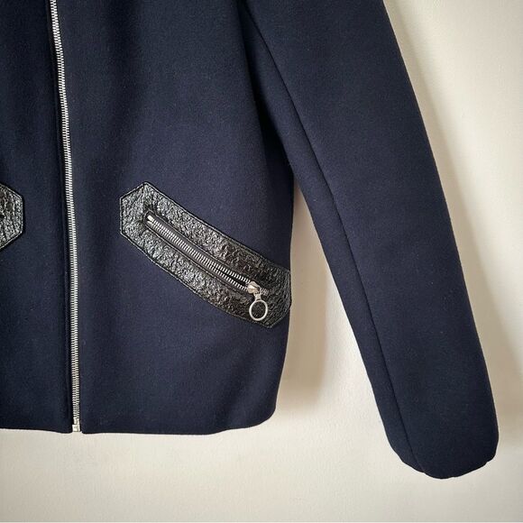 Maje Biker Blousson Zipper Wool Jacket in Deep Navy Size 36 - Picture 8 of 12